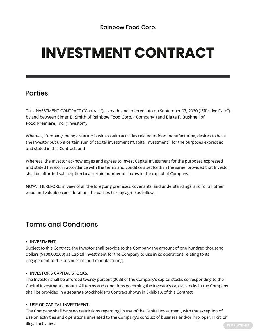 Investment Contract Template
