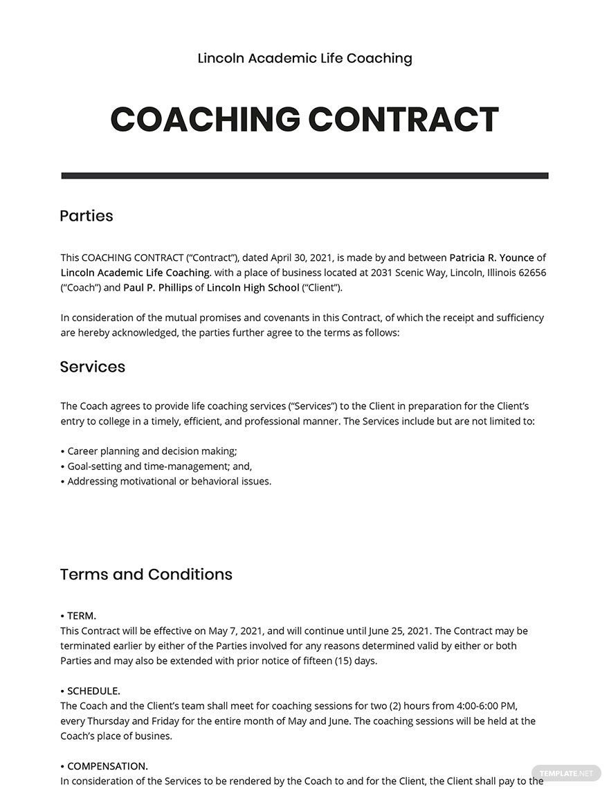 Simple Coaching Contract Template