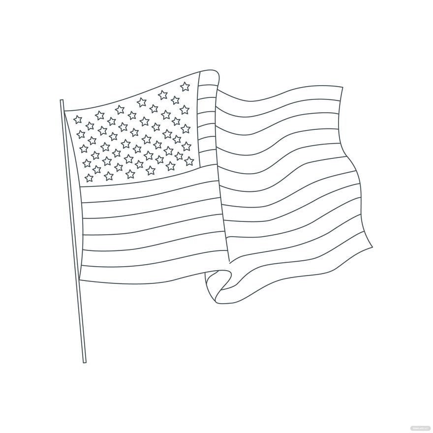 American Flag Waving Outline Vector