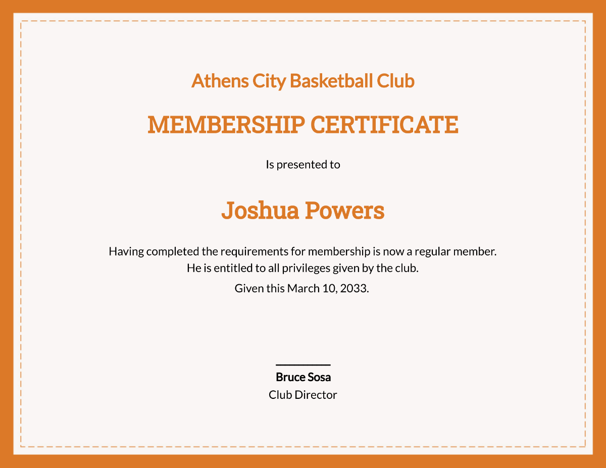 Basketball Membership Certificate Template