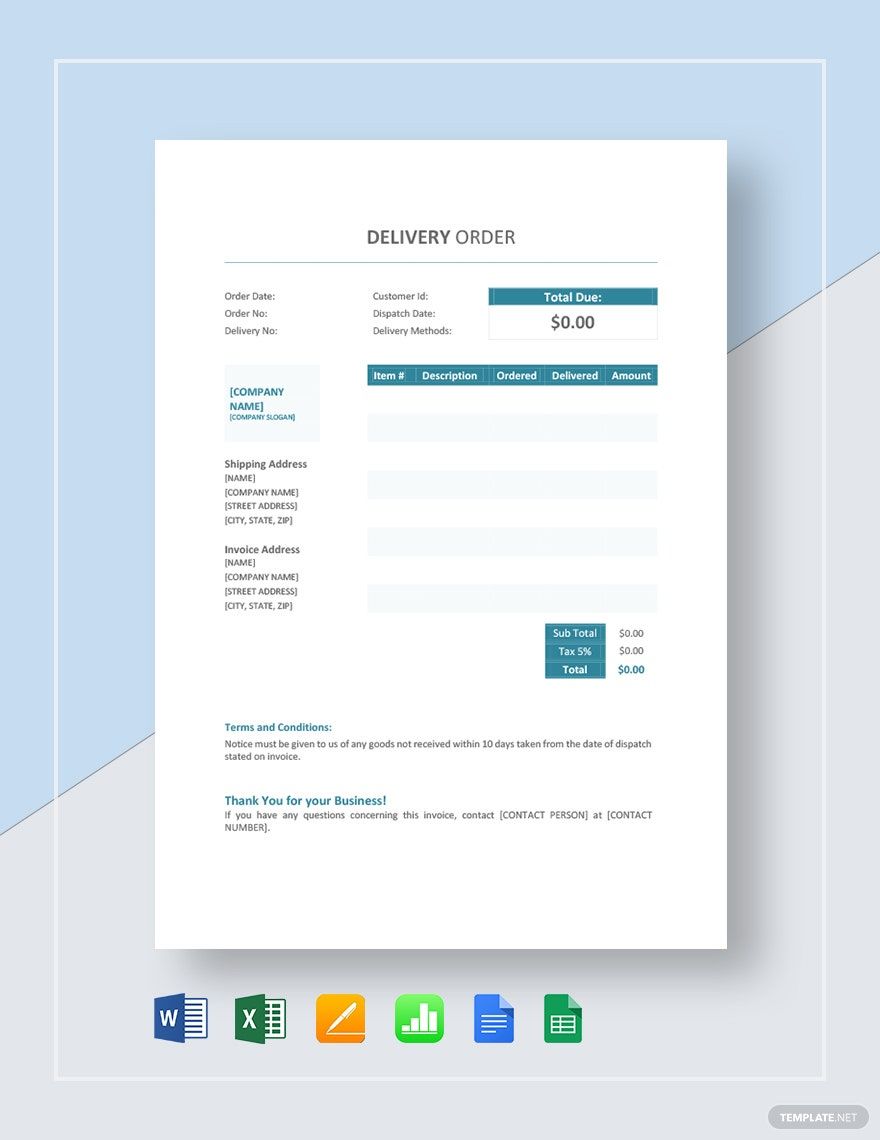 FREE Delivery Order Templates Download In Word Google Docs Excel 