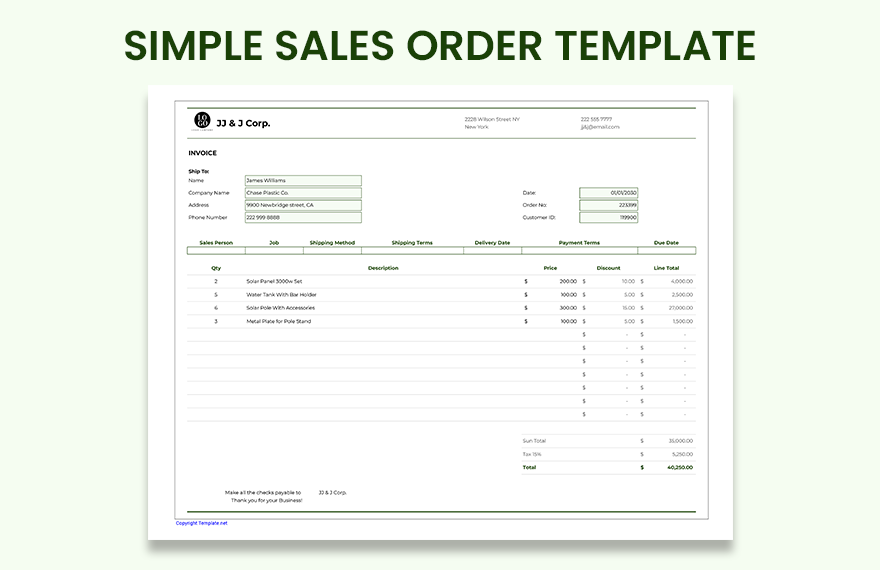 Simple Sales Order Template
