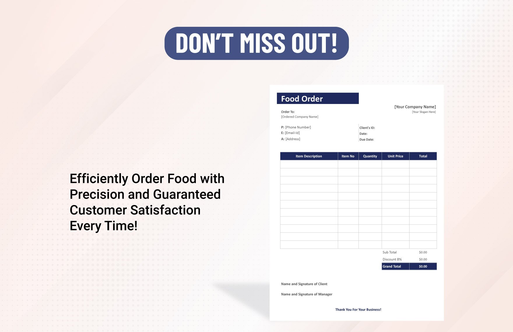 Sample Food Order Template