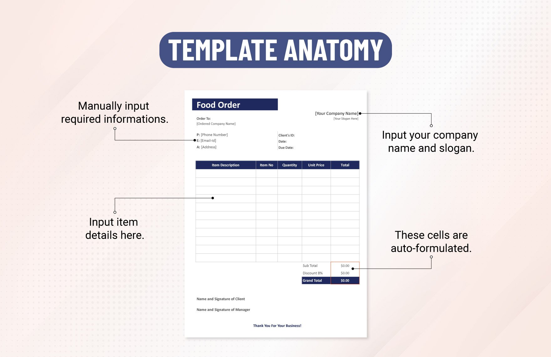 Sample Food Order Template