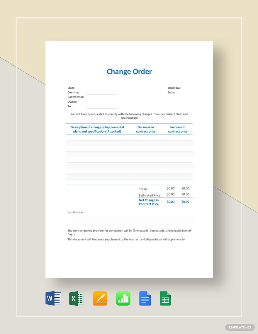 Change Order Template in Google Docs, Word, Excel, Apple Numbers, Pages, Google Sheets - Download | Template.net