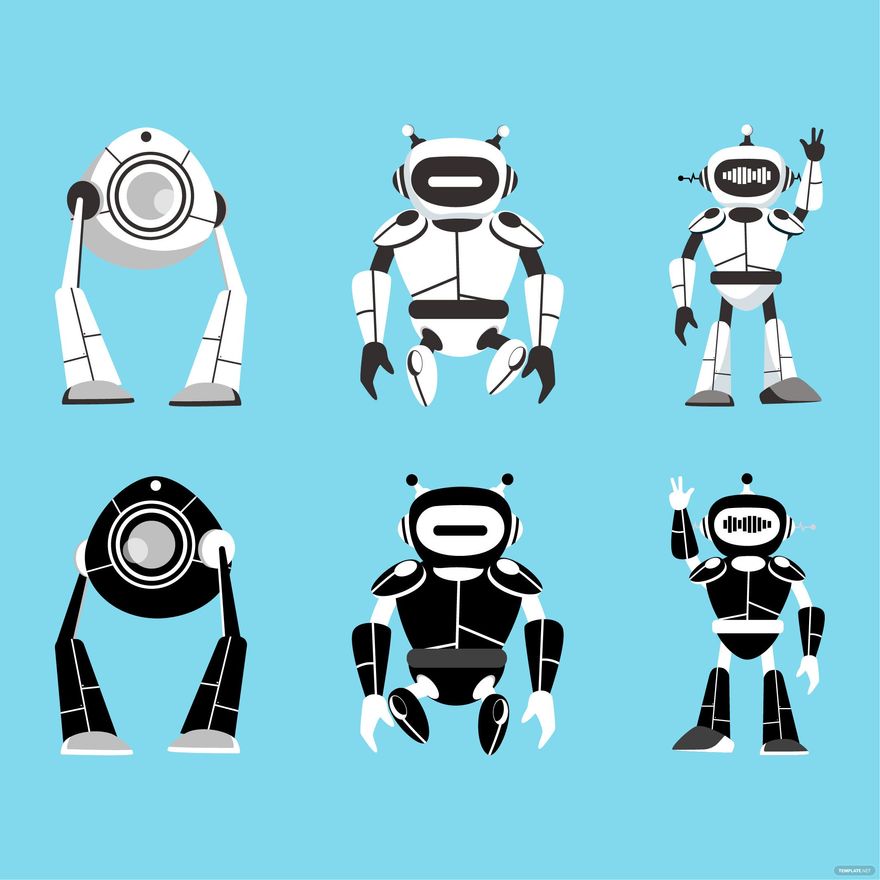 Black and White Robot Vector in Illustrator, EPS, SVG, JPG, PNG