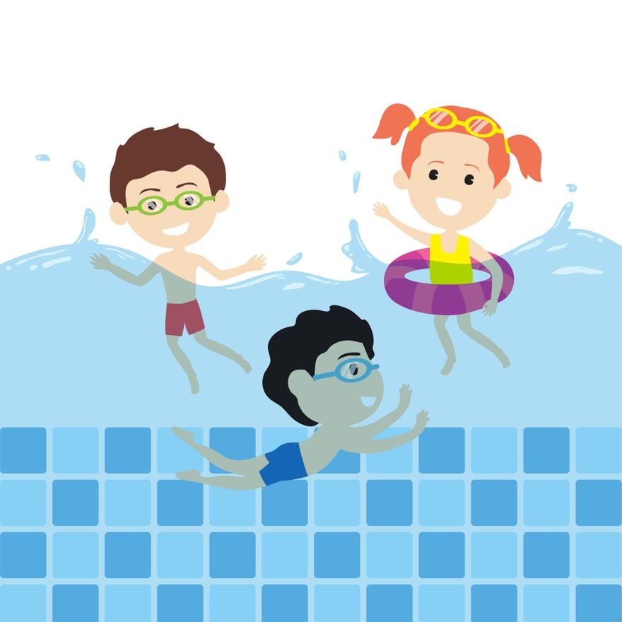 Free Kids Swimming Illustration