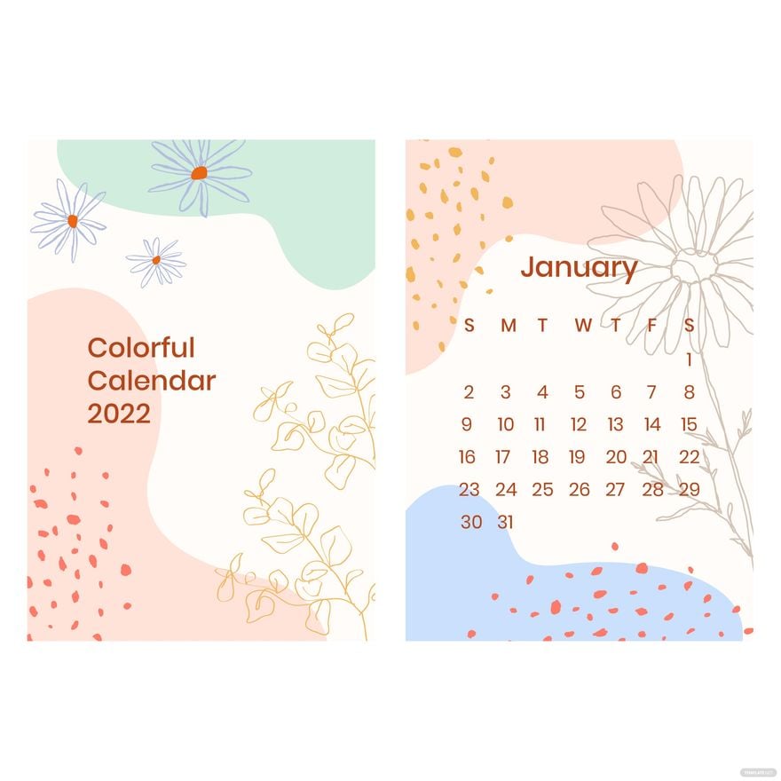 Colorful January 2022 Calendar Vector