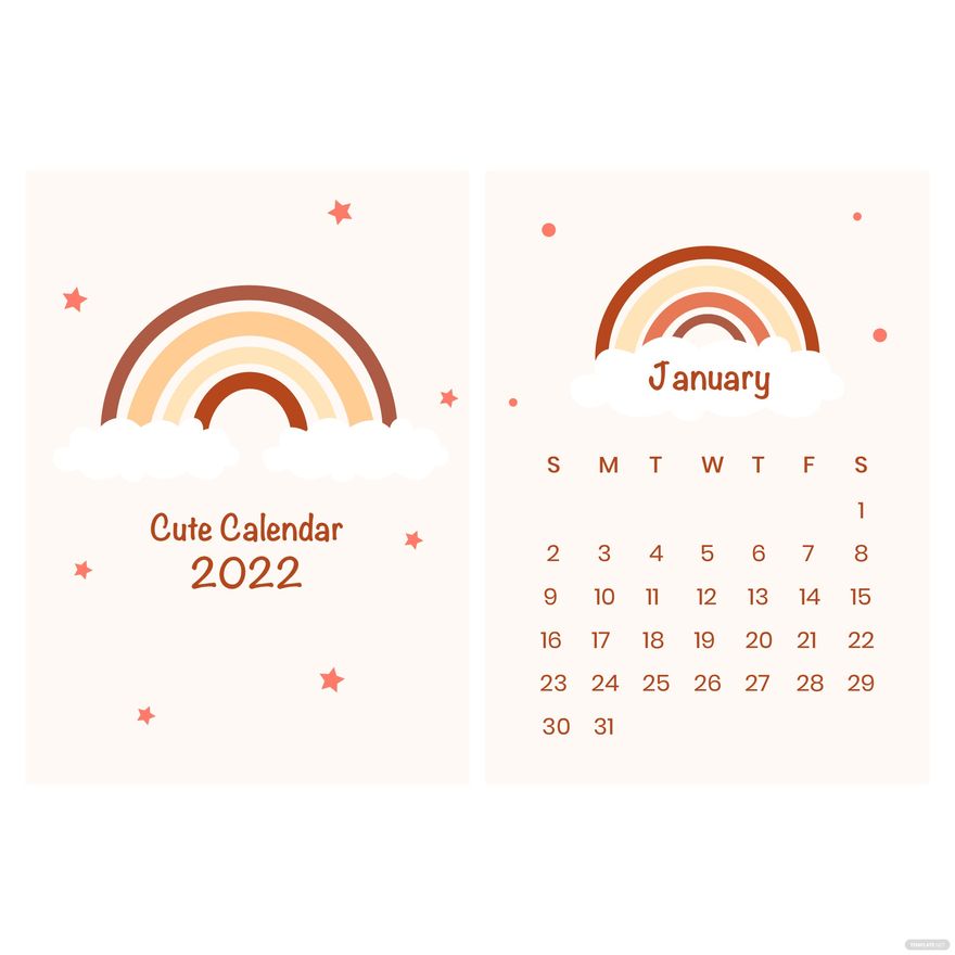 Free Cute January 2022 Calendar Vector in Illustrator, EPS, SVG, JPG, PNG