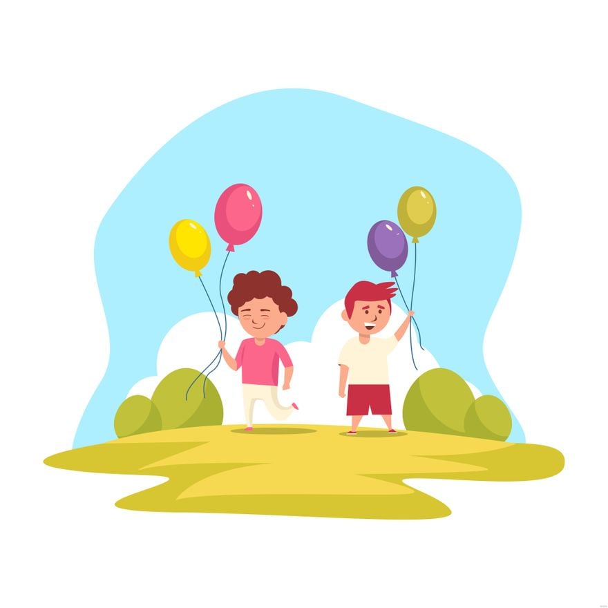 Free Kids With Balloon Illustration