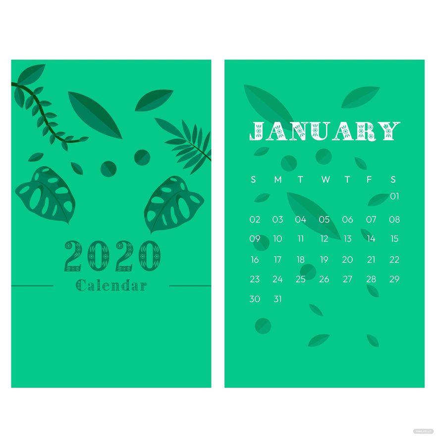 Free Green January 2022 Calendar Vector
