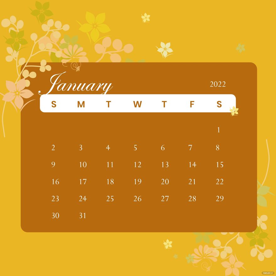 Floral January 2022 Calendar Vector