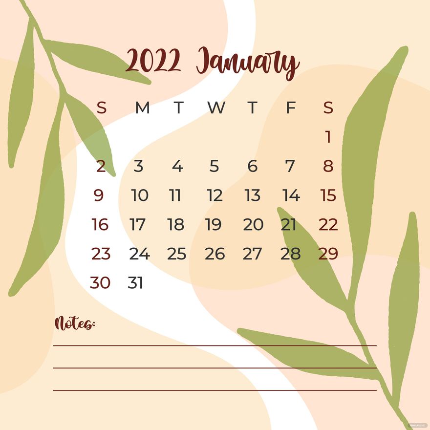 Free January 2022 Month Calendar Vector in Illustrator, EPS, SVG, JPG, PNG