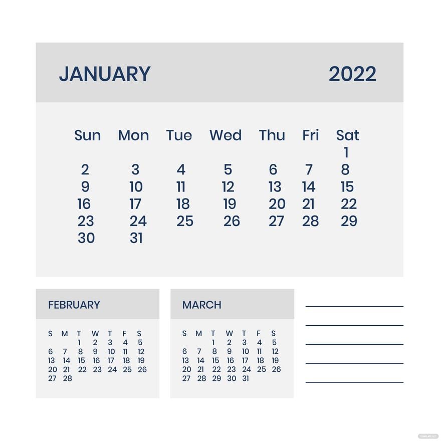 Free Grey January 2022 Calendar Vector