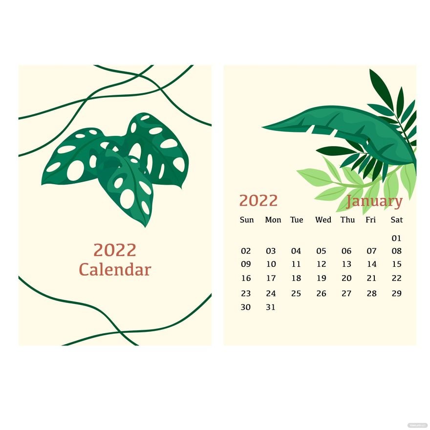 Free January 2022 Calendar Leaf Vector in Illustrator, EPS, SVG, JPG, PNG