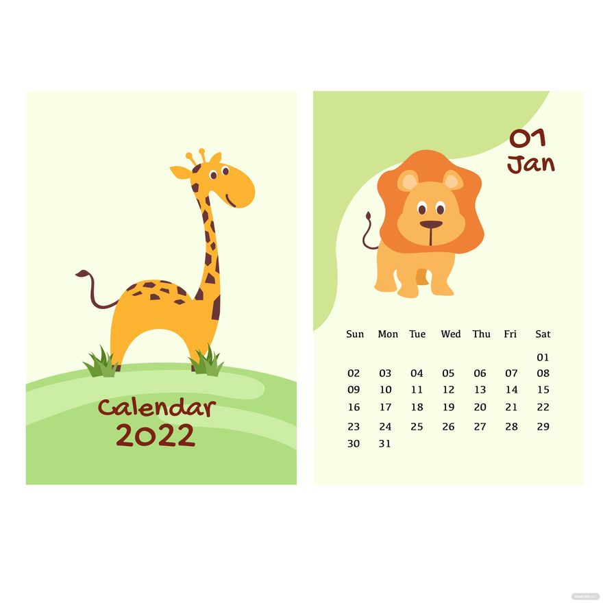 Free Cartoon January 2022 Calendar Vector