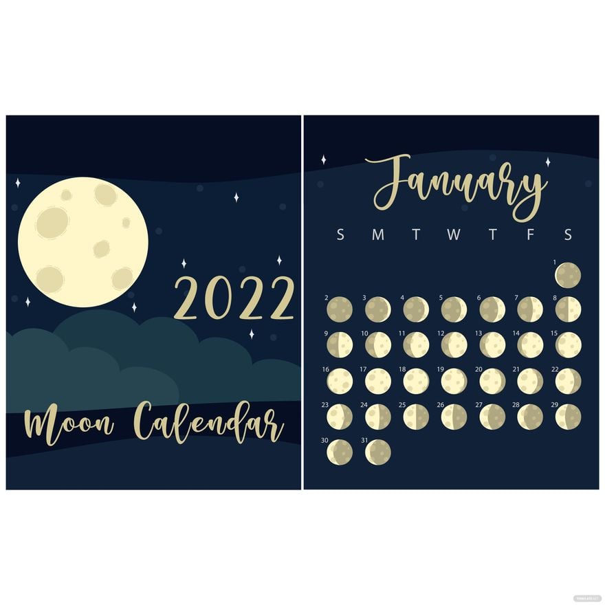 January 2022 Moon Calendar Vector