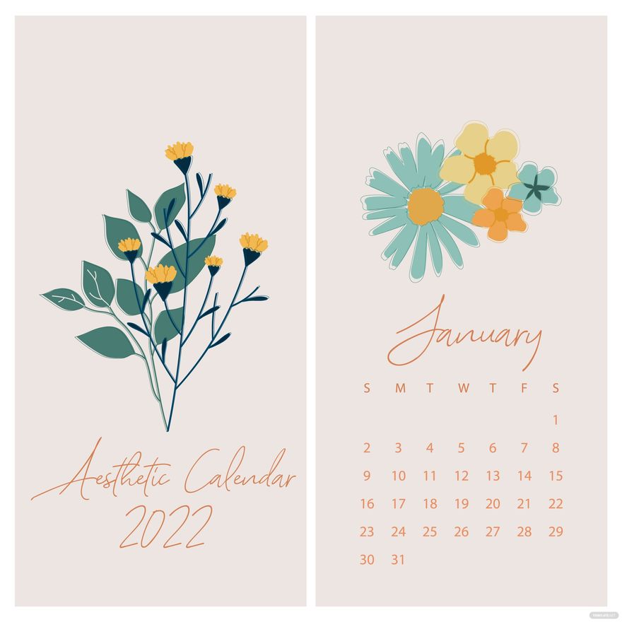 Aesthetic January 2022 Calendar Vector in Illustrator, EPS, SVG, JPG, PNG