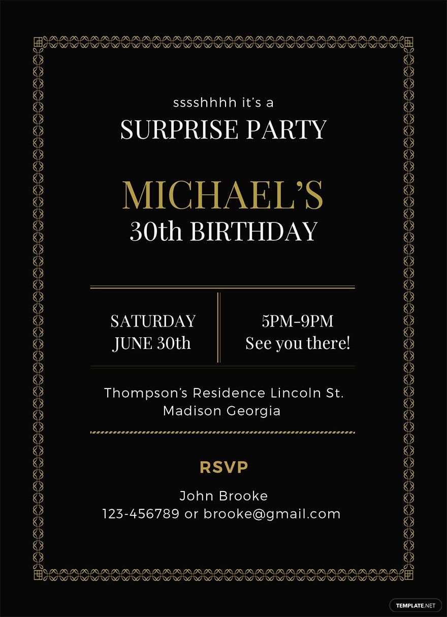 surprise party invitation - template in illustrator, word, outlook