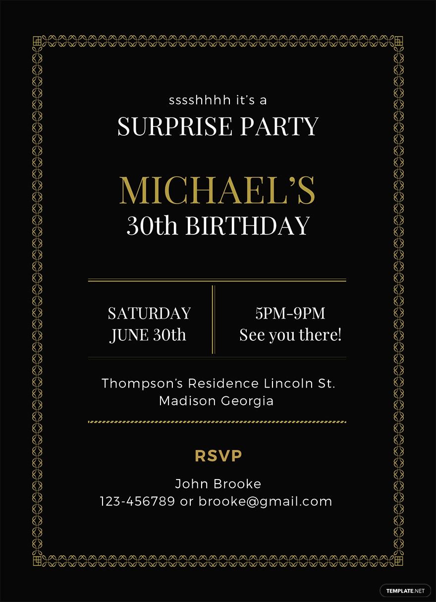 Surprise Party Invitation Template in Word, Illustrator, PSD, Apple Pages, Publisher, Outlook