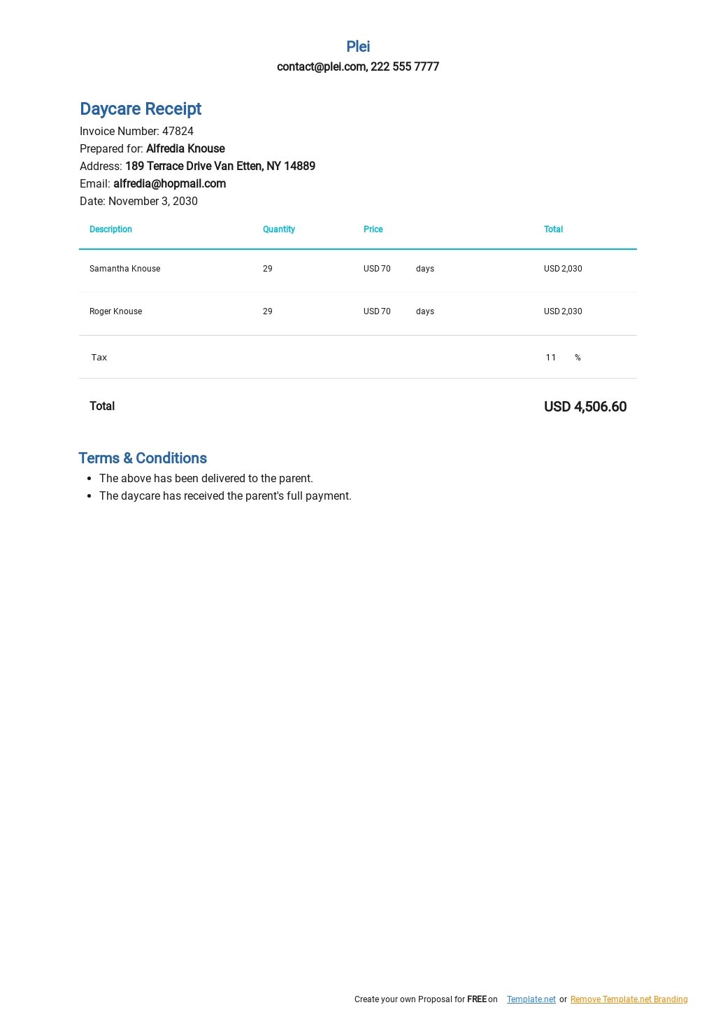 13 FREE Daycare Receipt Templates Edit Download Template