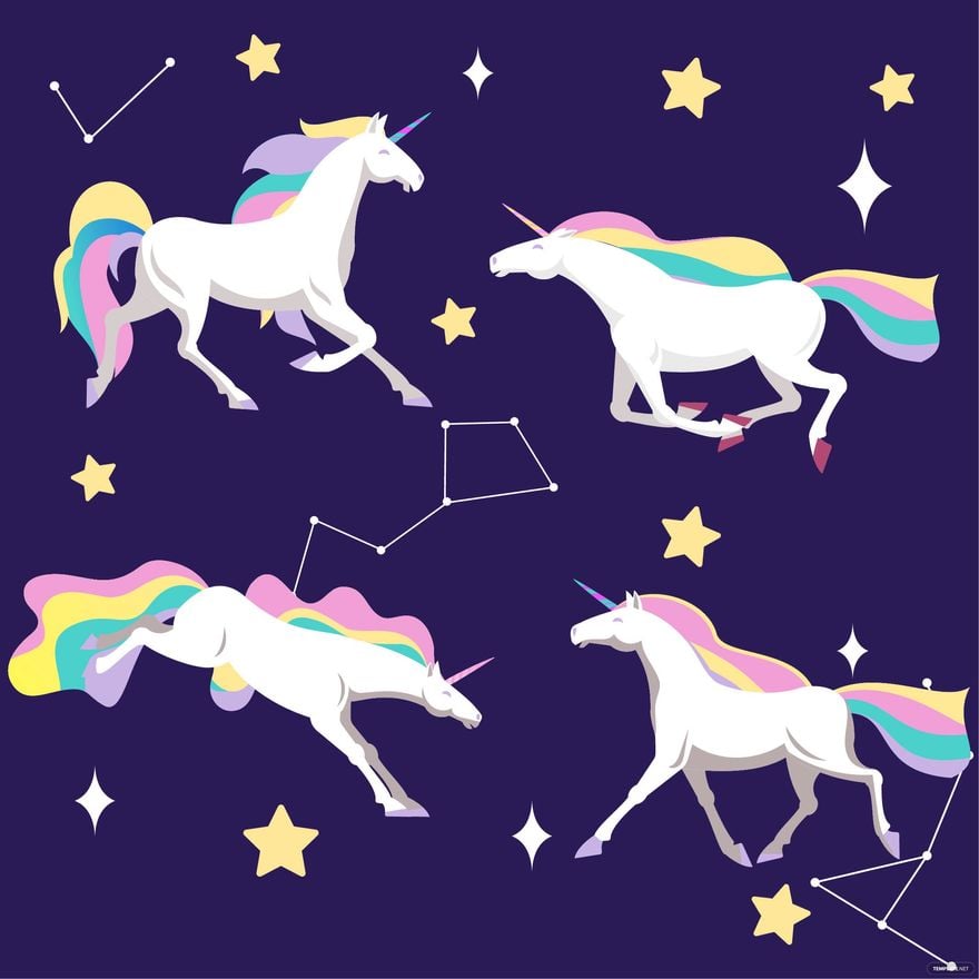 Free Unicorn With Stars Vector in Illustrator, EPS, SVG, JPG, PNG