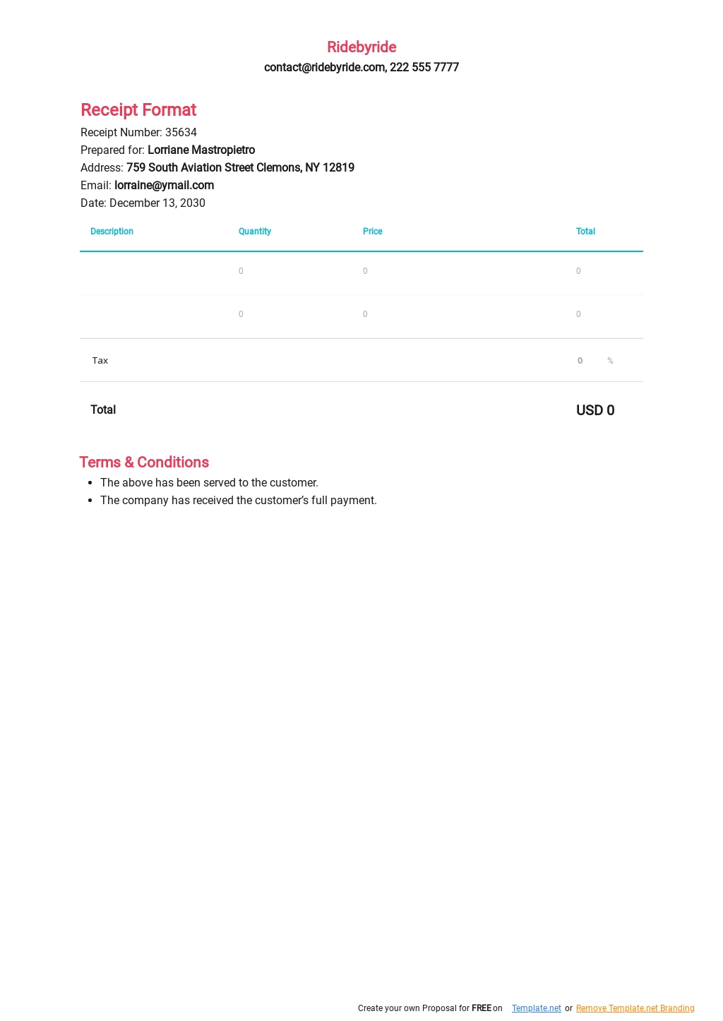 free receipt template excel