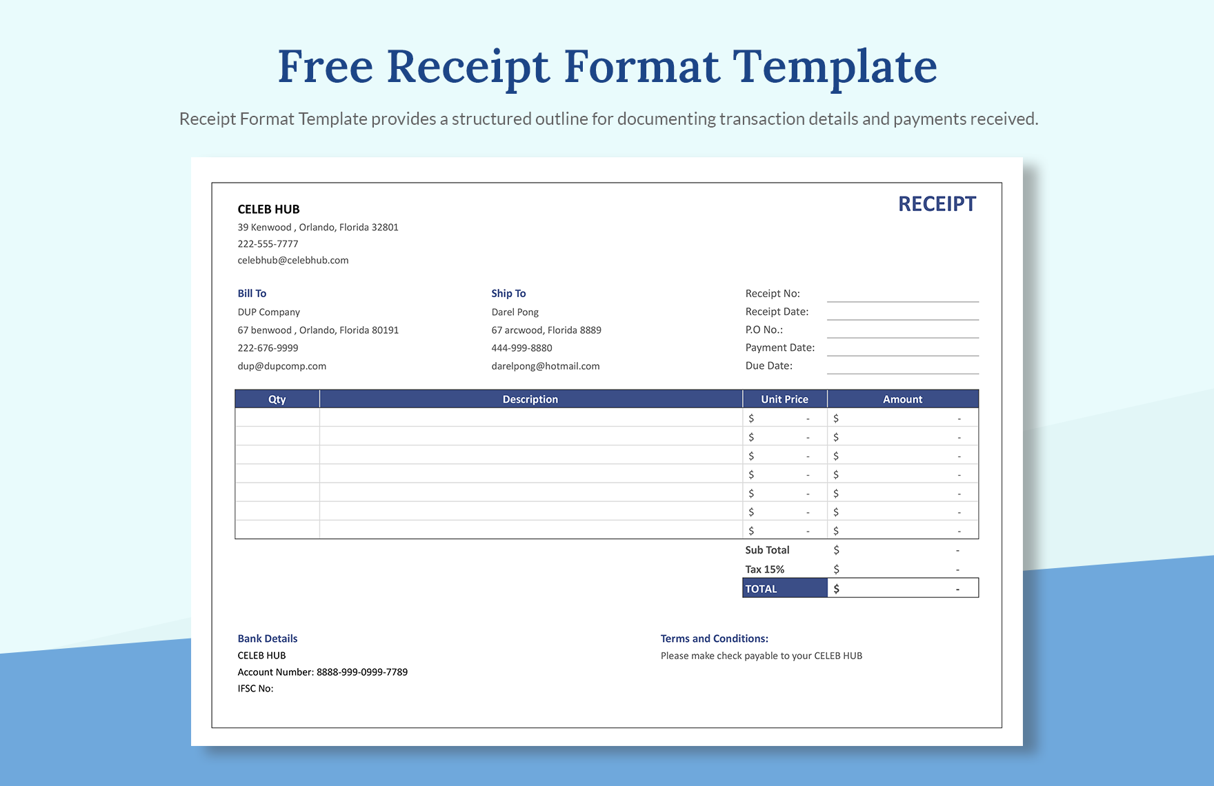 50 Printable Blank Receipt Template Forms - Fillable Samples in PDF, Word  to Download