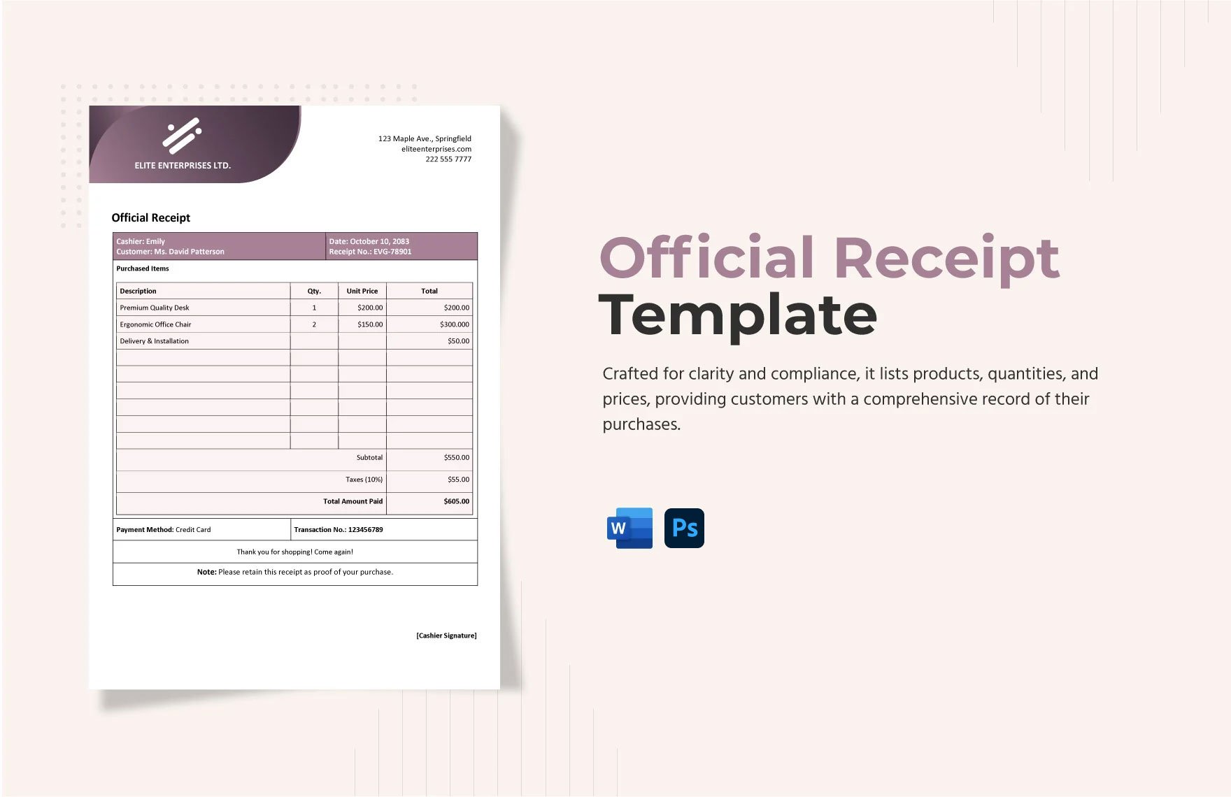 Official Receipt Template - Download in Word, Google Docs, Excel, PDF ...