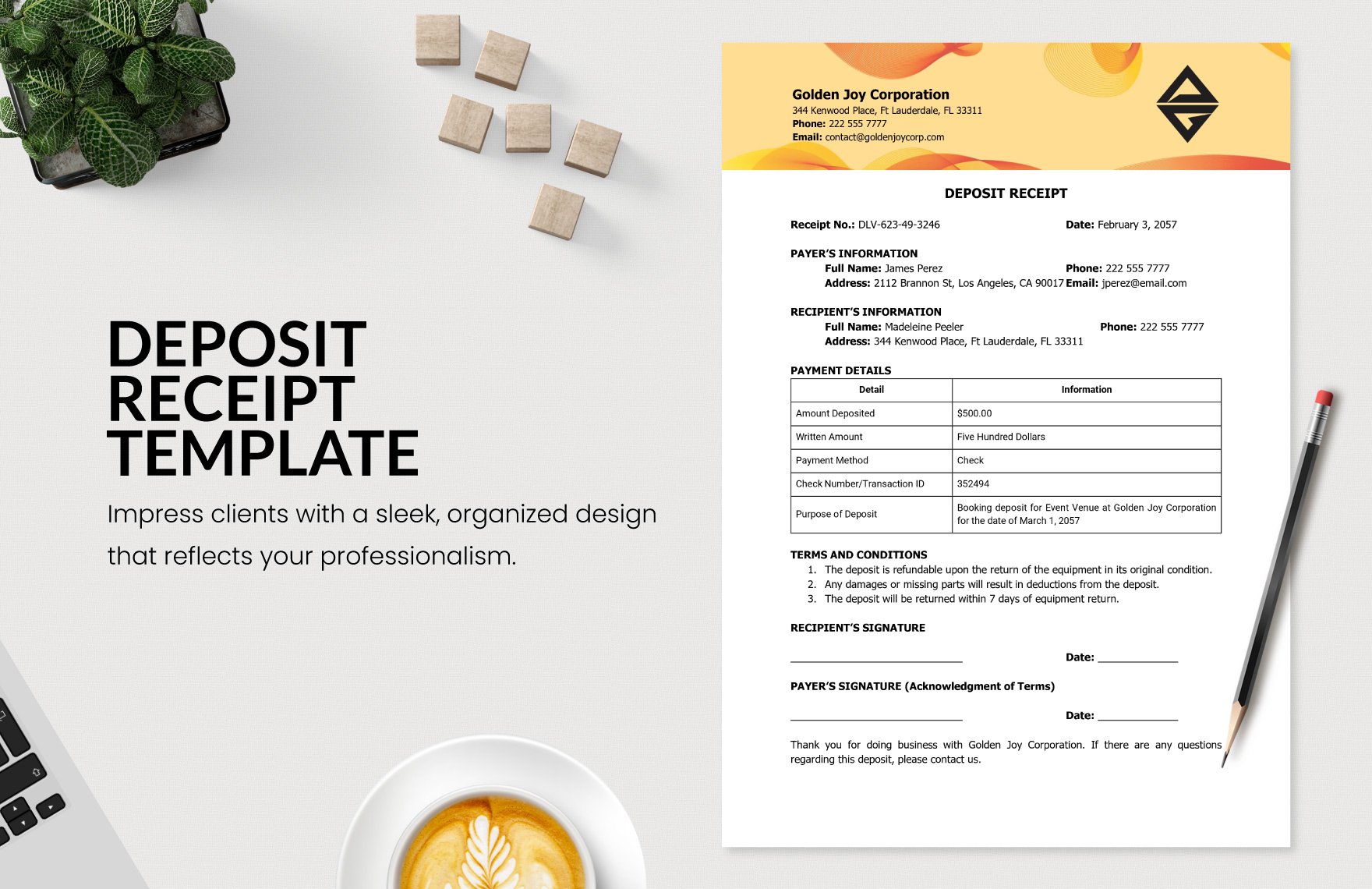 Deposit Receipt Template Download In Word Google Docs Excel PDF Google Sheets Apple Pages