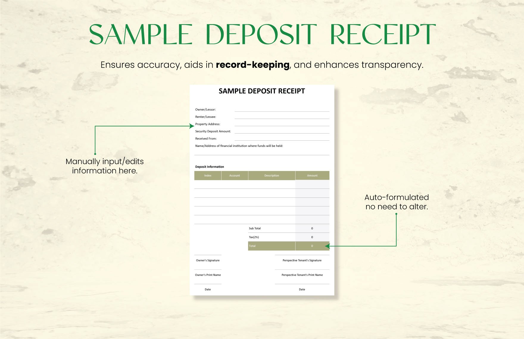 Sample Deposit Receipt Template
