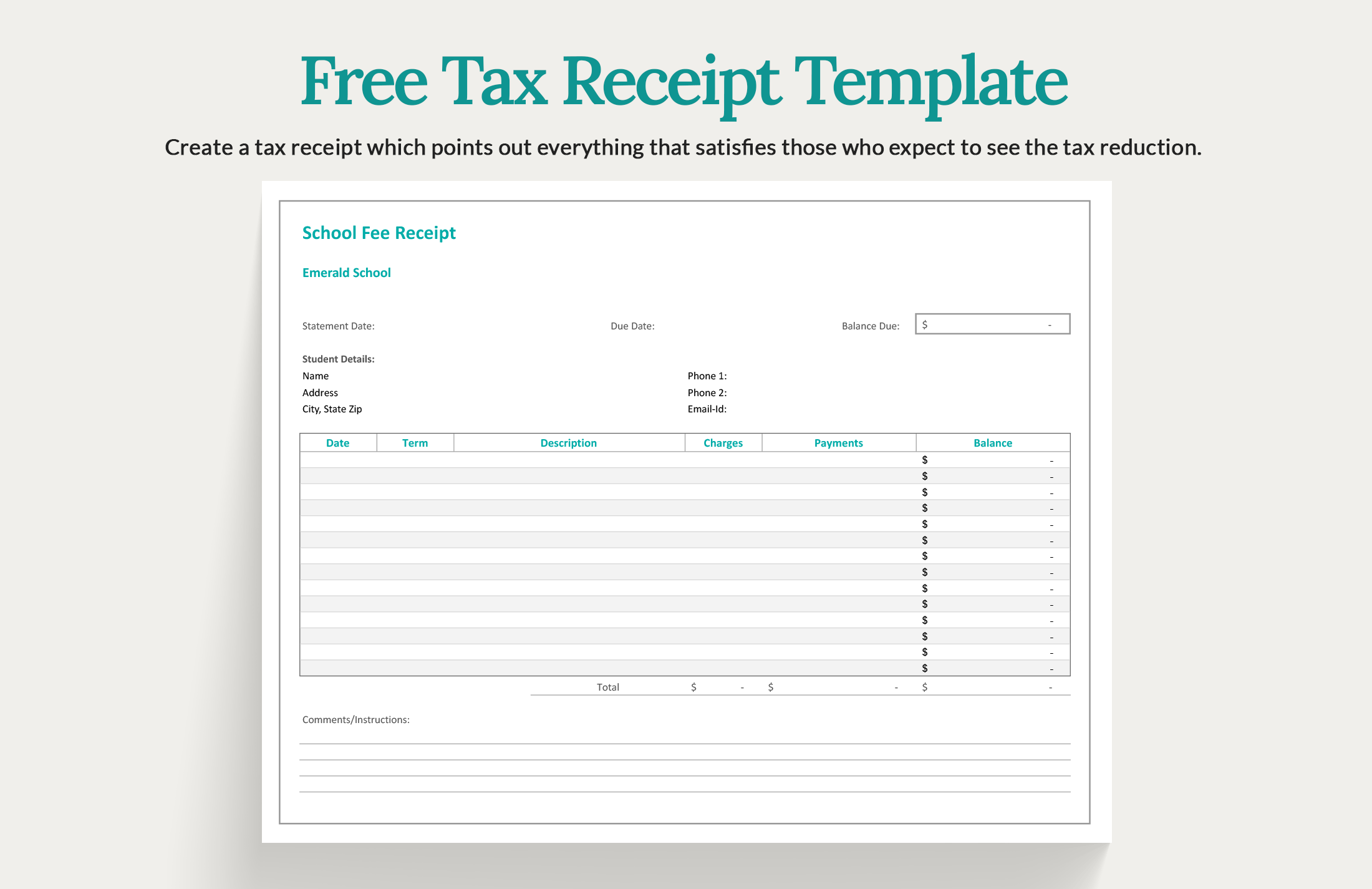 Free Tax Receipt Template Word, Google Docs, Excel, Google Sheets