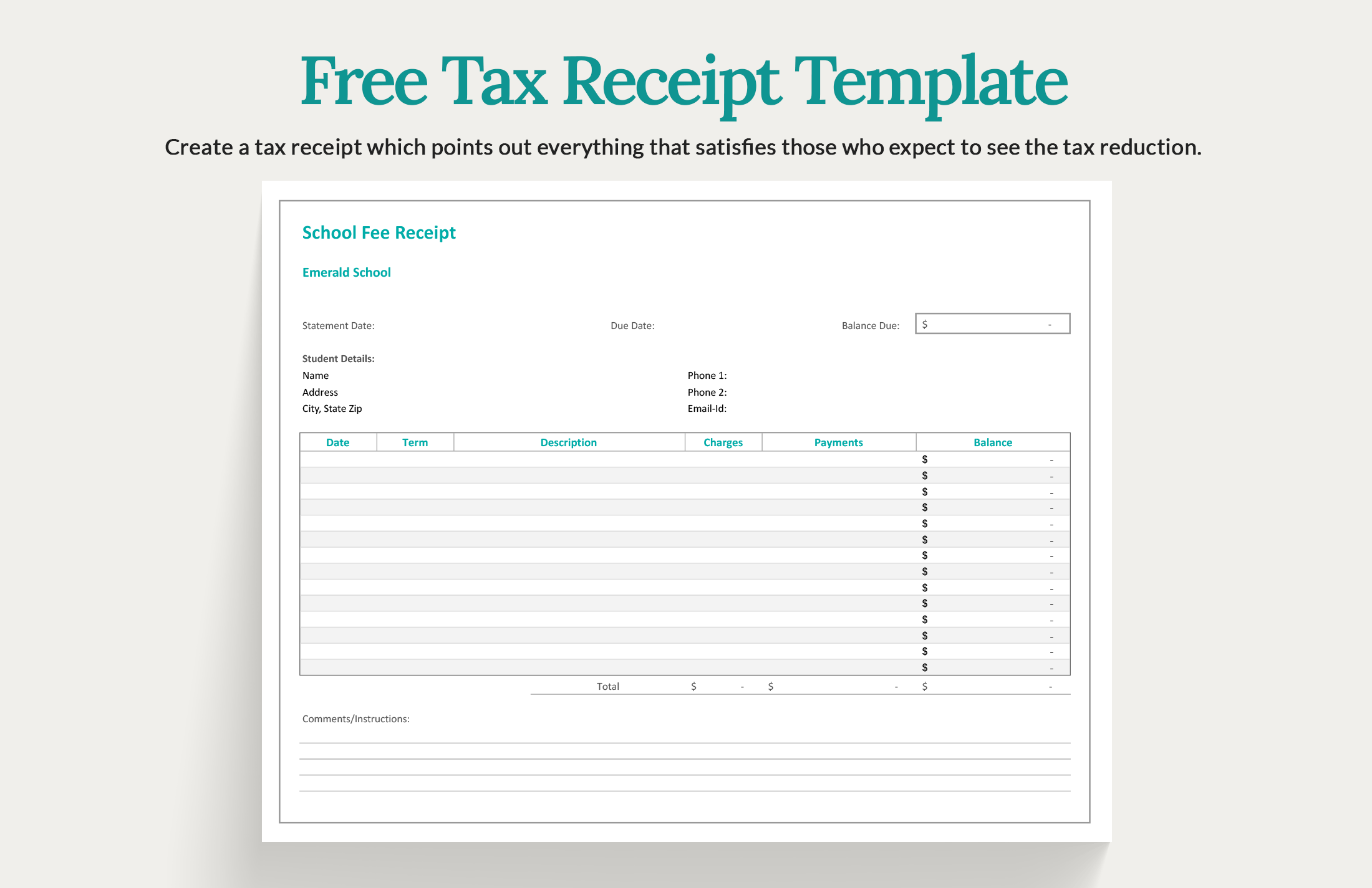 Free Tax Receipt Template Word Google Docs Excel Google Sheets