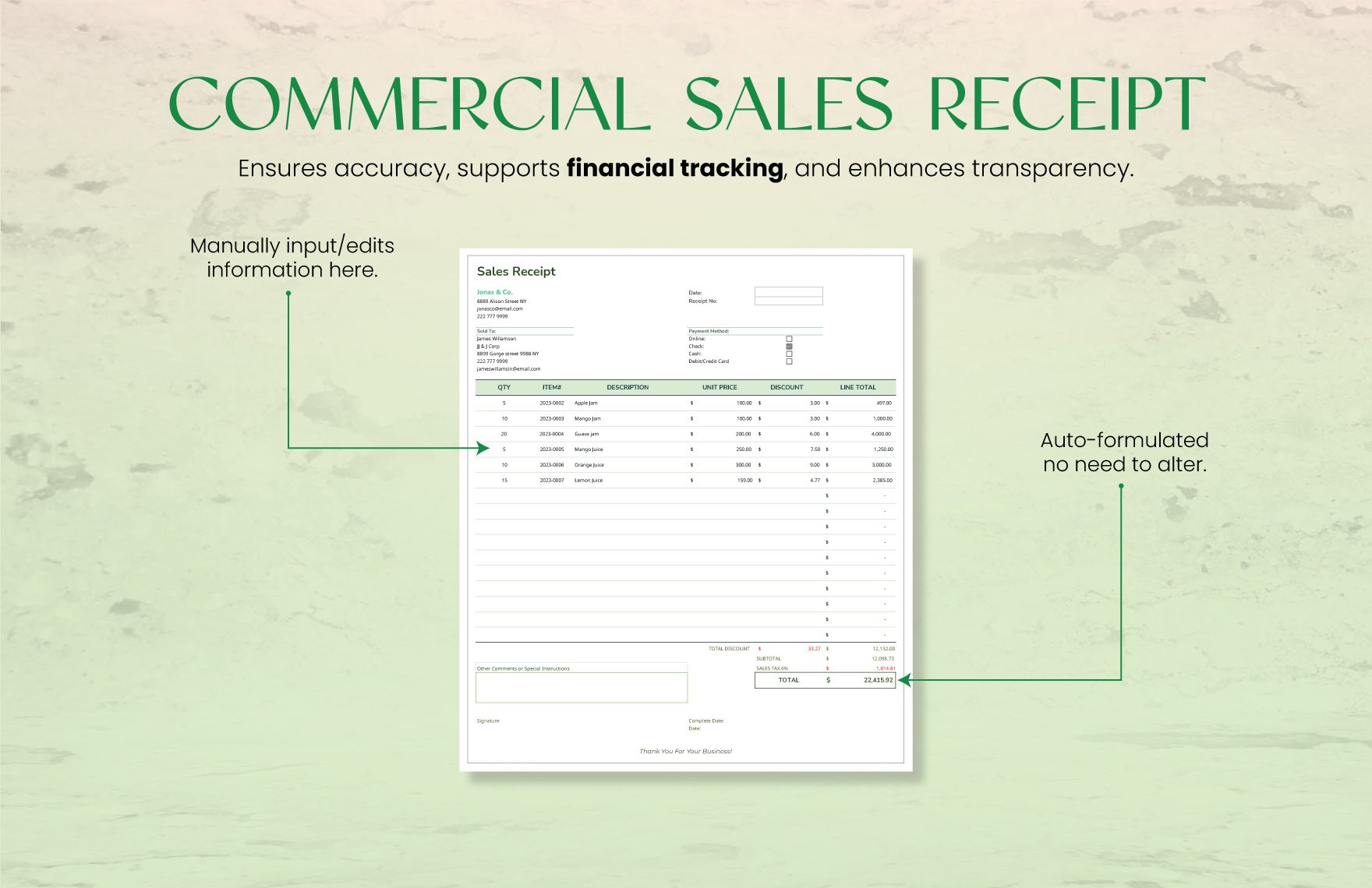 Commercial Sales Receipt Template