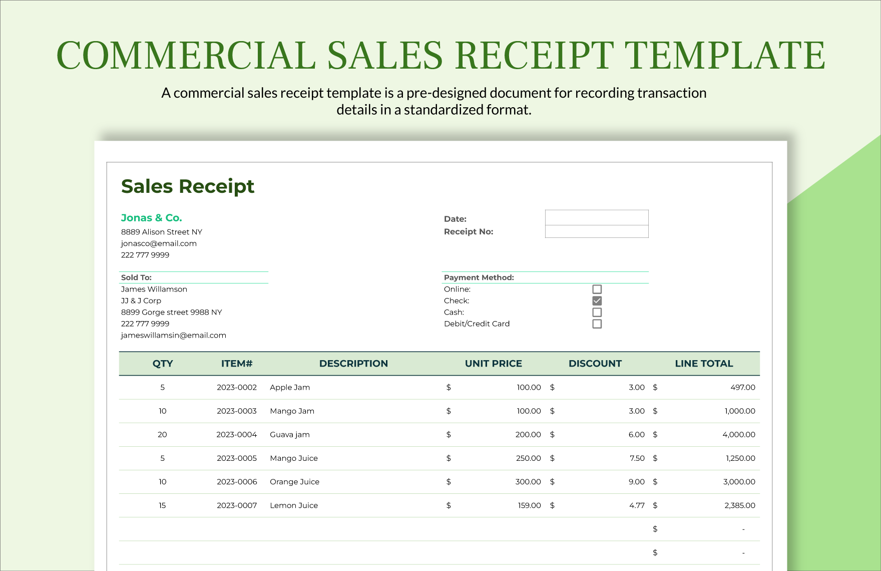 Commercial Sales Receipt Template