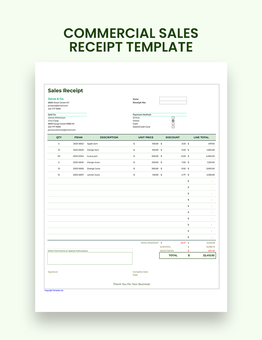 Apple Numbers Receipt Template