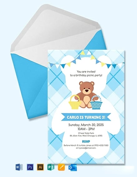 Free Teddy Bear Picnic Birthday Invitation Template