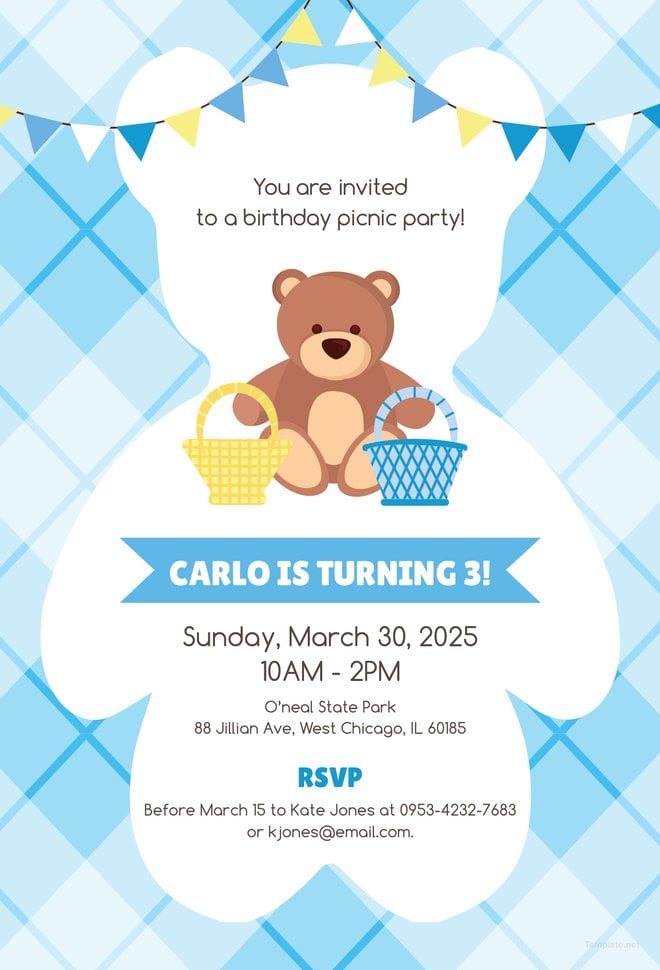 Free Teddy Bear Picnic Birthday Invitation Template in Adobe Photoshop ...