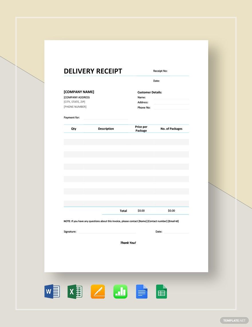 Free Simple Delivery Receipt Template Download In Word Google Docs Excel Google Sheets