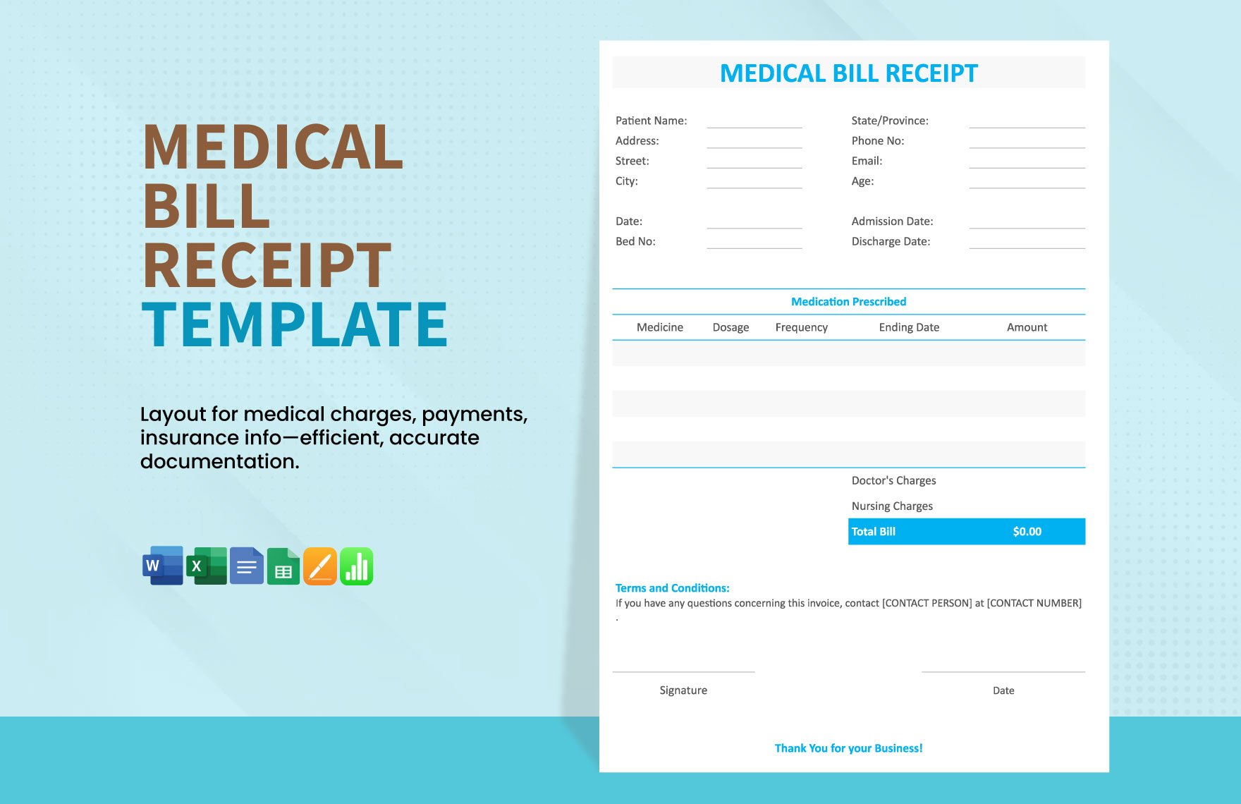 Medical Bill Receipt Template in Word, Google Docs, Excel, Google Sheets, Apple Pages, Apple Numbers