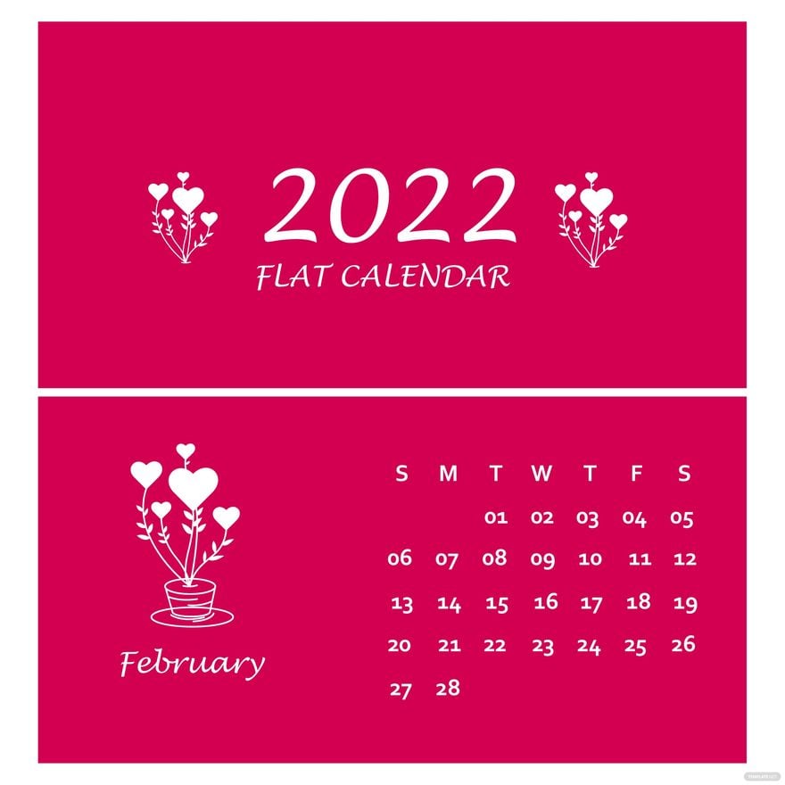 Free Flat February 2022 Calendar Vector in Illustrator, EPS, SVG, JPG, PNG