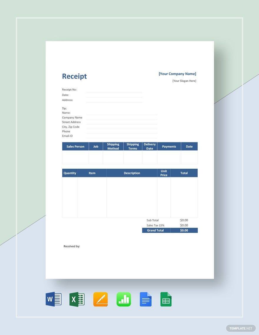 Restaurant Receipt Template in Word, Google Docs, Excel, Google Sheets, Apple Pages, Apple Numbers