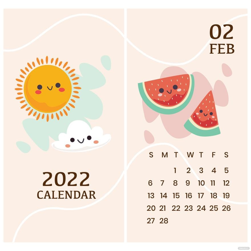 Cute February 2022 Calendar Vector in Illustrator, EPS, SVG, JPG, PNG