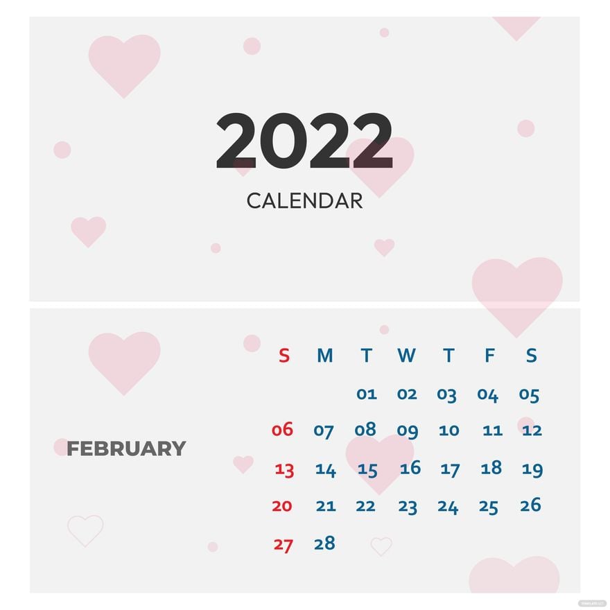Simple February 2022 Calendar Vector in Illustrator, EPS, SVG, JPG, PNG