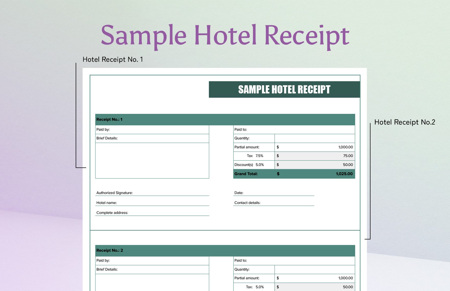 Sample Hotel Receipt Template