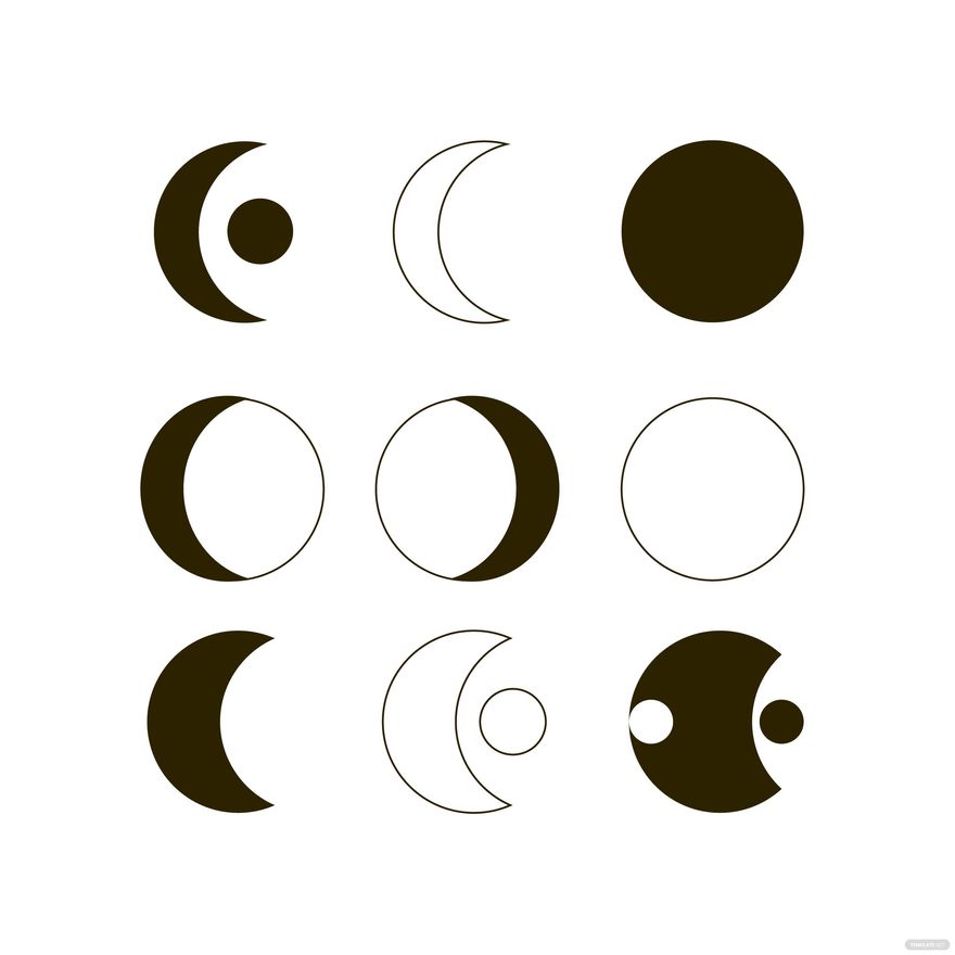 Moon crescent icons. Different shapes of moon. Vector illustration