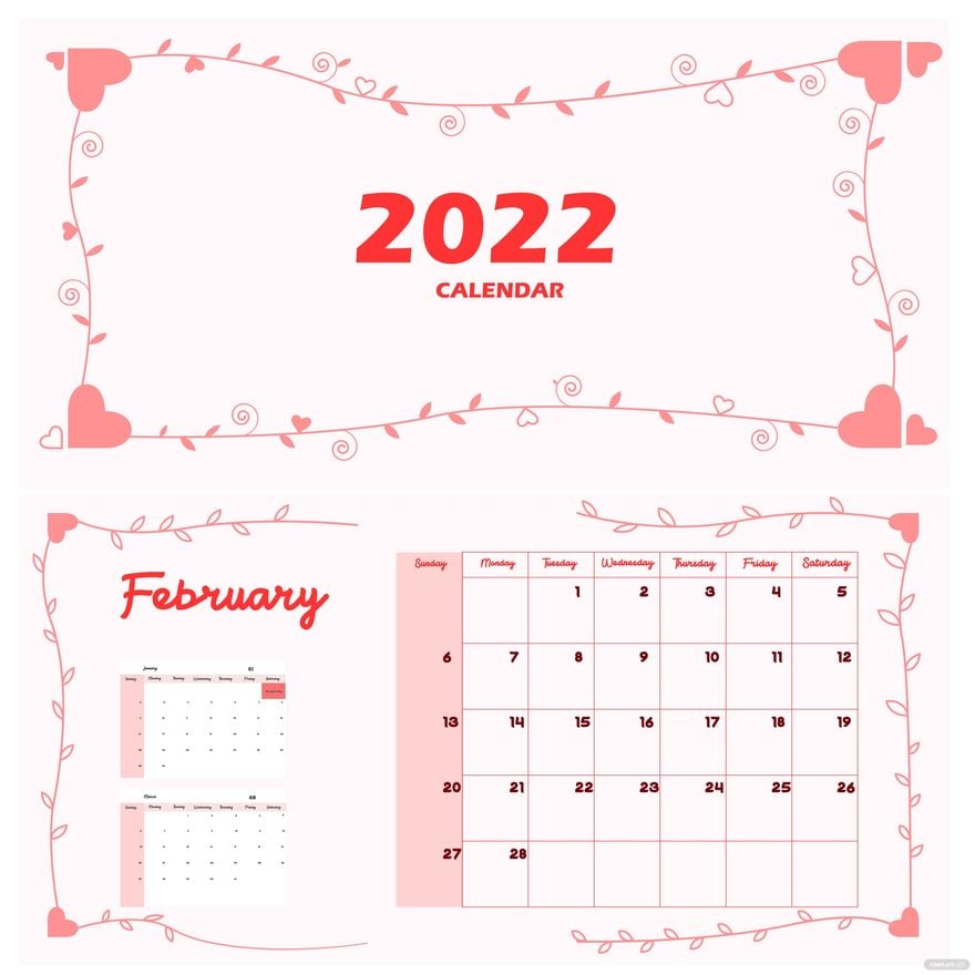 February 2022 Calendar With Border Vector in Illustrator, EPS, SVG, JPG, PNG