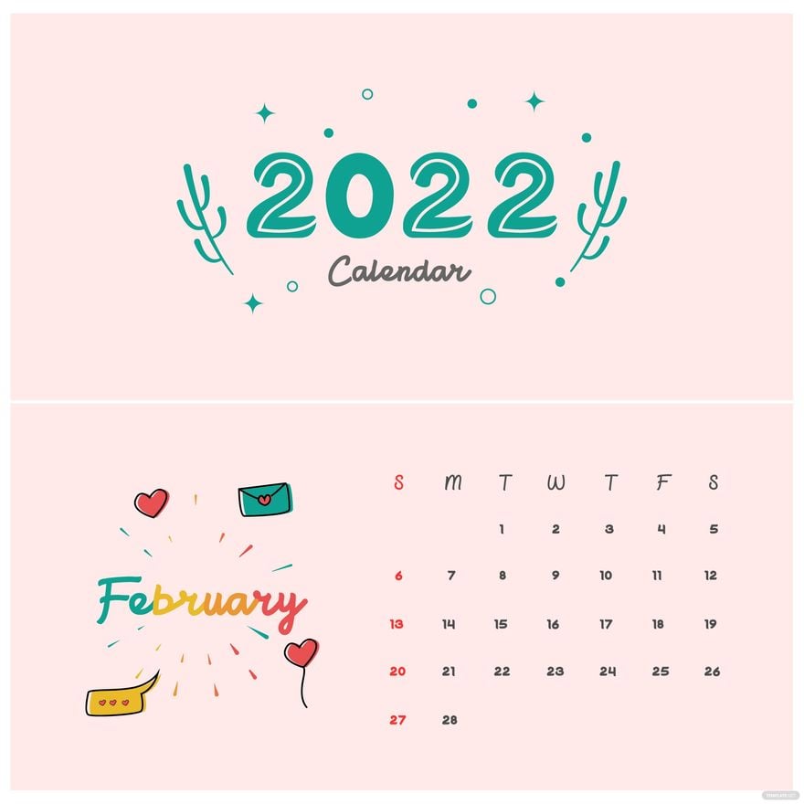 Handlettering February 2022 Calendar Vector