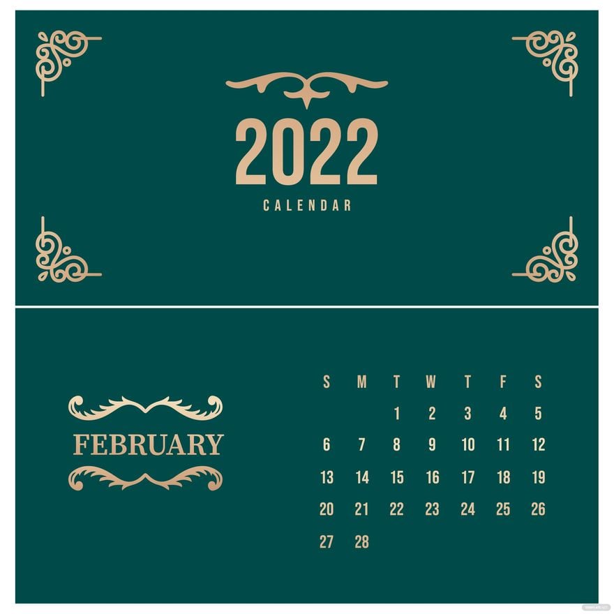 Free Elegant February 2022 Calendar Vector in Illustrator, EPS, SVG, JPG, PNG