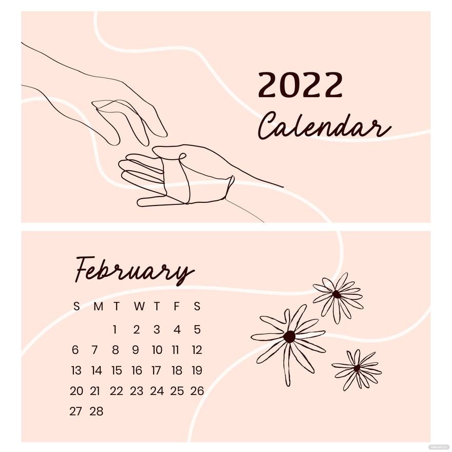 Minimalist February 2022 Calendar Vector in Illustrator, EPS, SVG, JPG, PNG